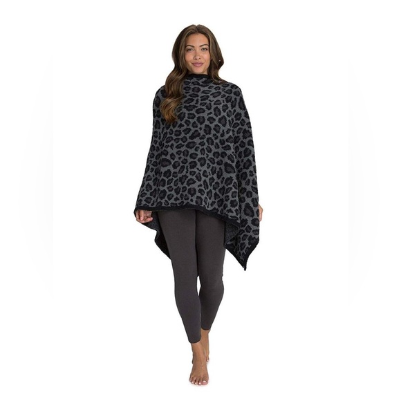 Barefoot Dreams CozyChic Leopard Poncho in multi graphite grey shawl wrap - Picture 8 of 14